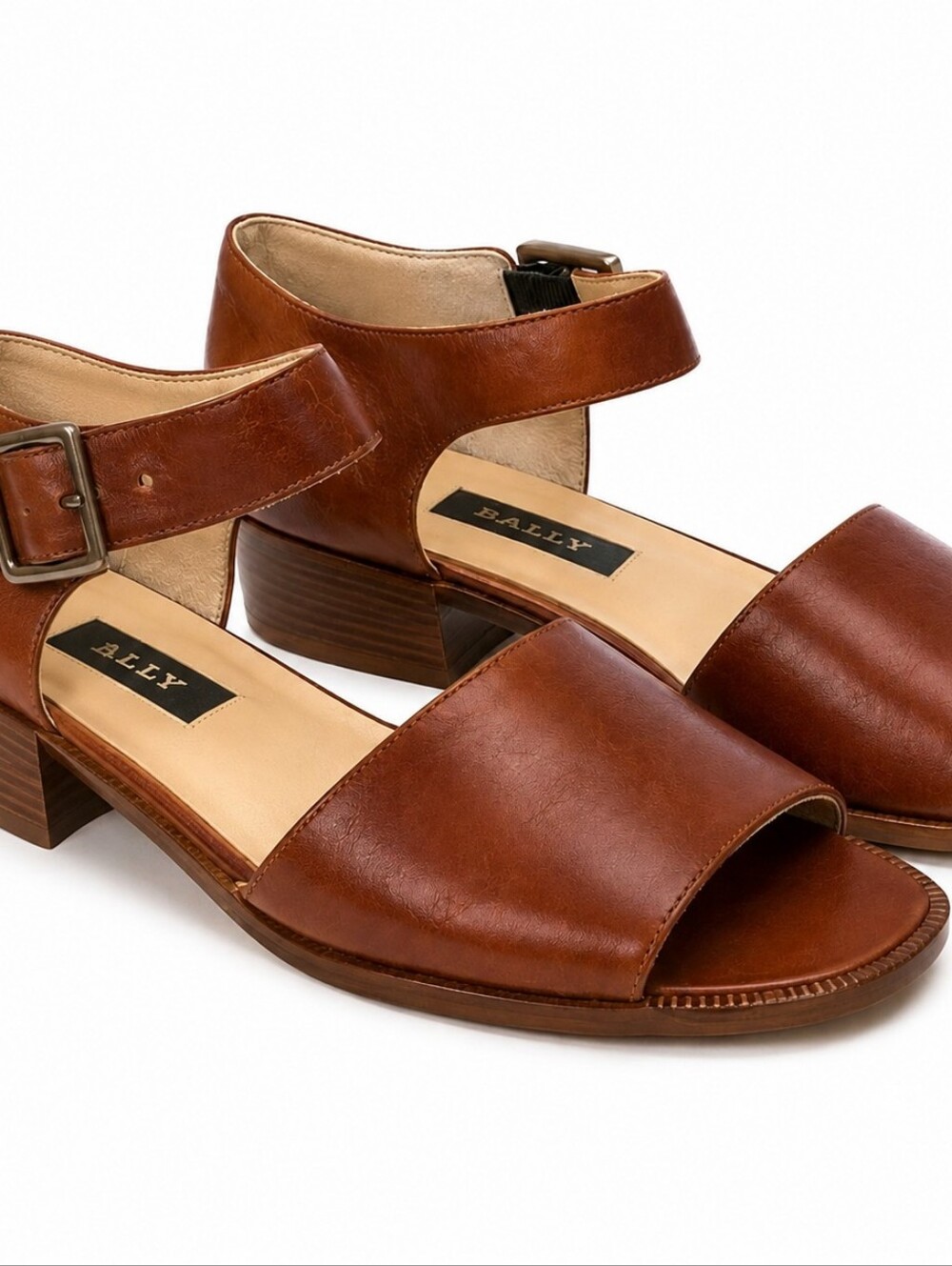 Bally Zusina Brown Leather Block Heel Sandals EU 38 US 7.5 Made Italy